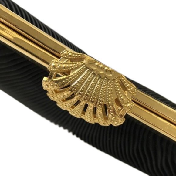 Elegant Pleated Satin Accordion Style Gold Detail Snap Lock Evening Clutch - Picture 6 of 7